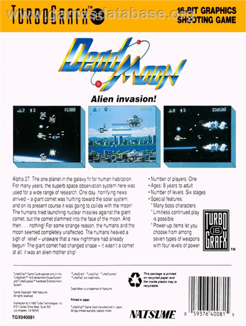 Dead Moon - NEC TurboGrafx-16 - Artwork - Box Back