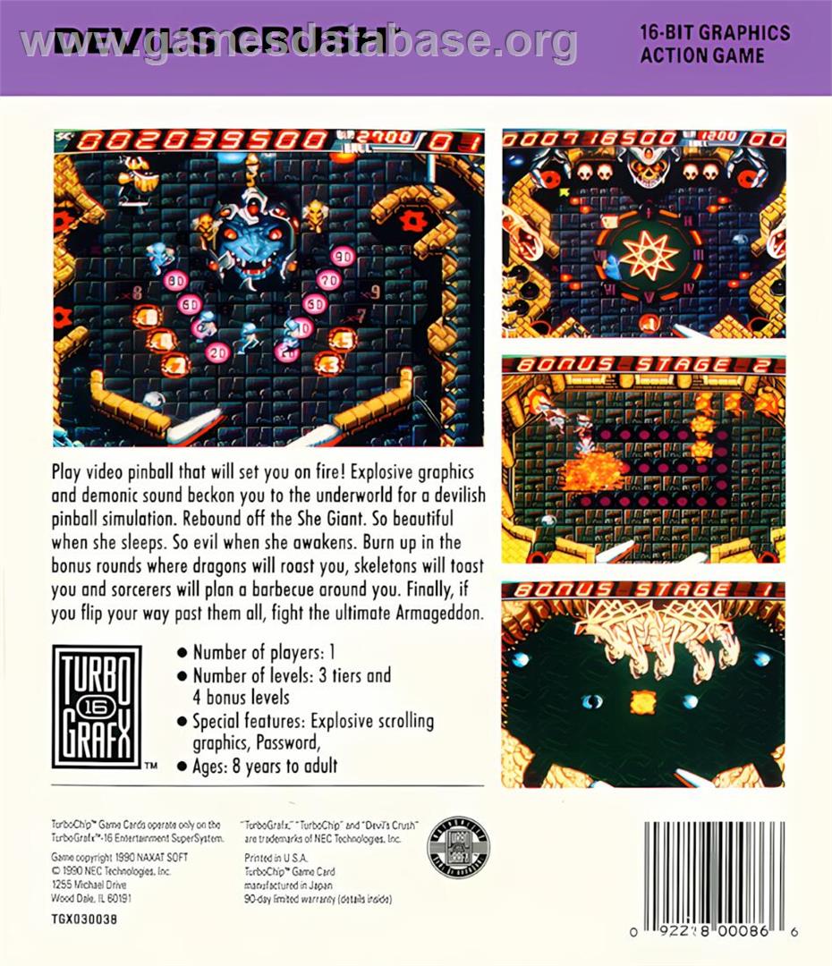 Devil's Crush - NEC TurboGrafx-16 - Artwork - Box Back