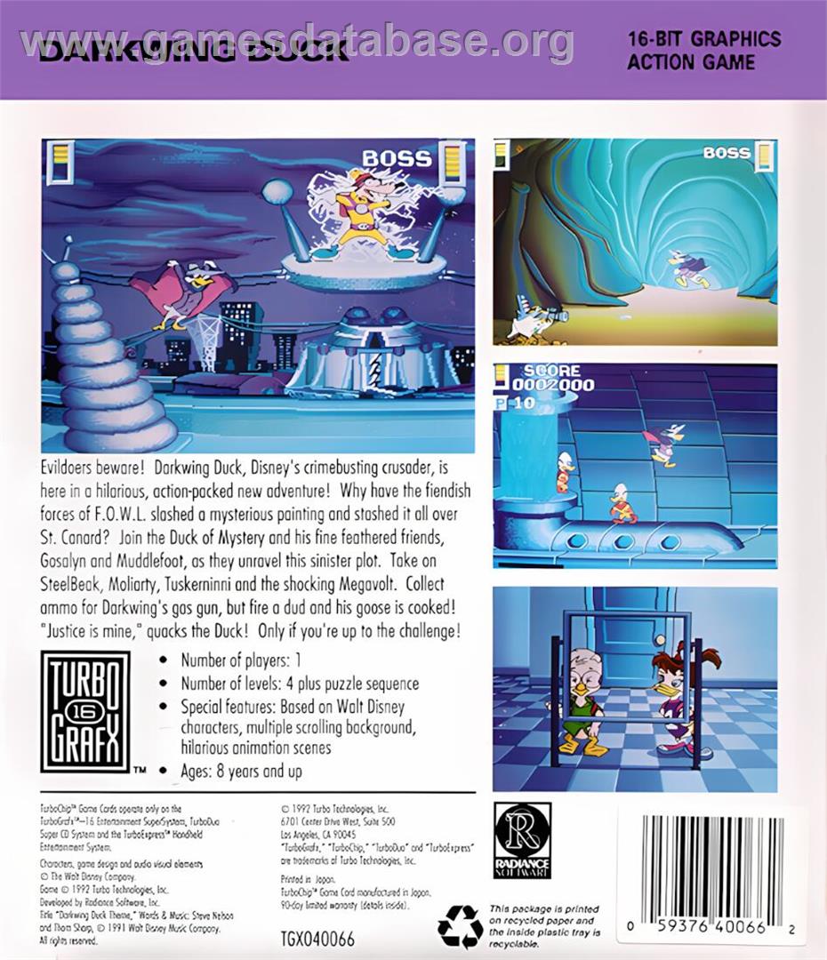 Disney's Darkwing Duck - NEC TurboGrafx-16 - Artwork - Box Back