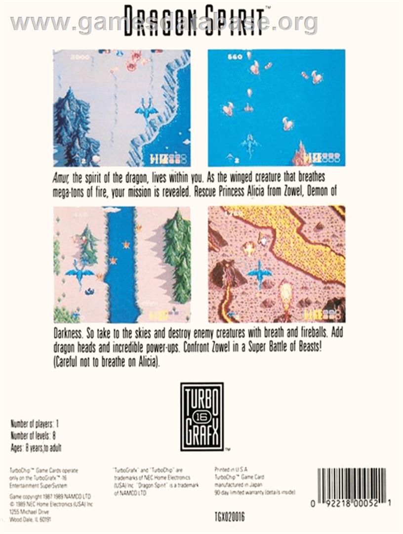 Dragon Spirit: The New Legend - NEC TurboGrafx-16 - Artwork - Box Back