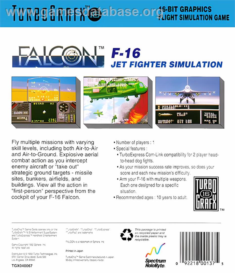 Falcon - NEC TurboGrafx-16 - Artwork - Box Back