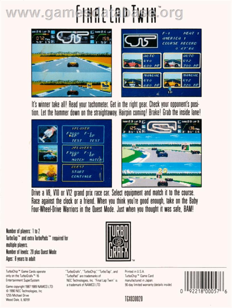 Final Lap Twin - NEC TurboGrafx-16 - Artwork - Box Back