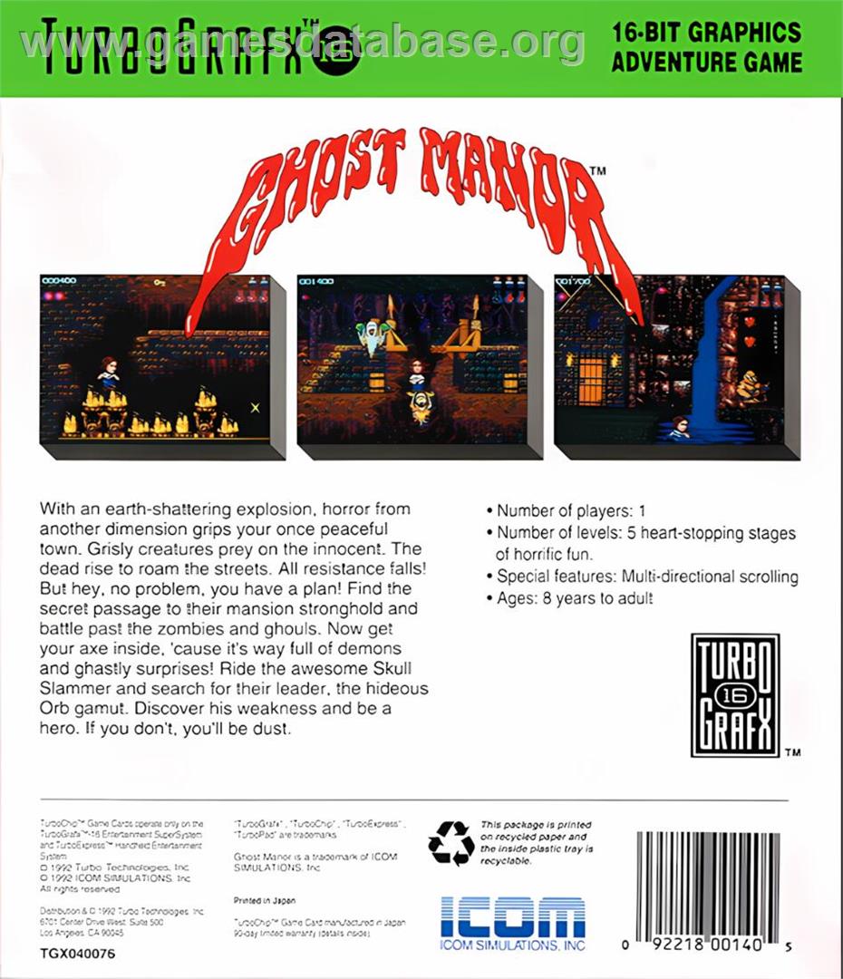 Ghost Manor - NEC TurboGrafx-16 - Artwork - Box Back