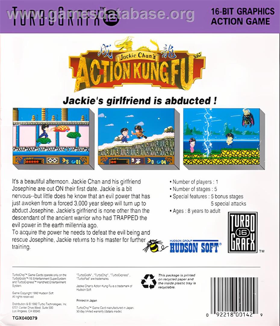Jackie Chan's Action Kung Fu - NEC TurboGrafx-16 - Artwork - Box Back