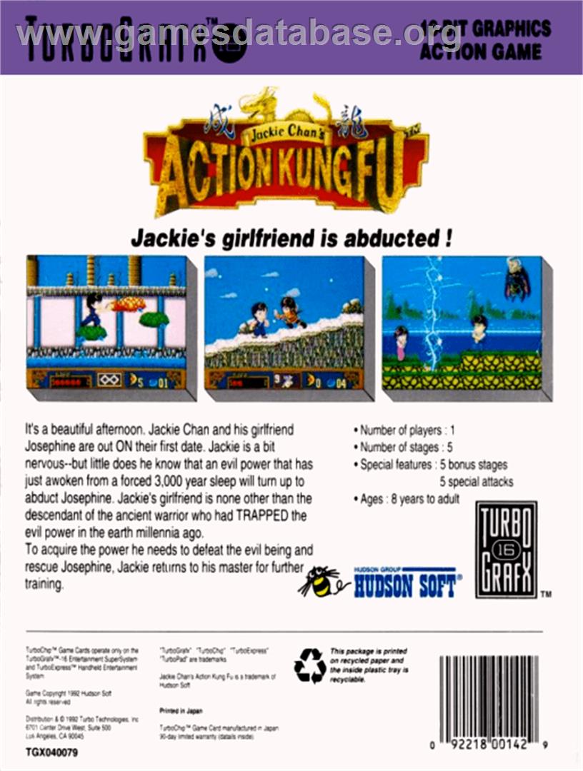 Jackie Chan's Action Kung Fu - NEC TurboGrafx-16 - Artwork - Box Back