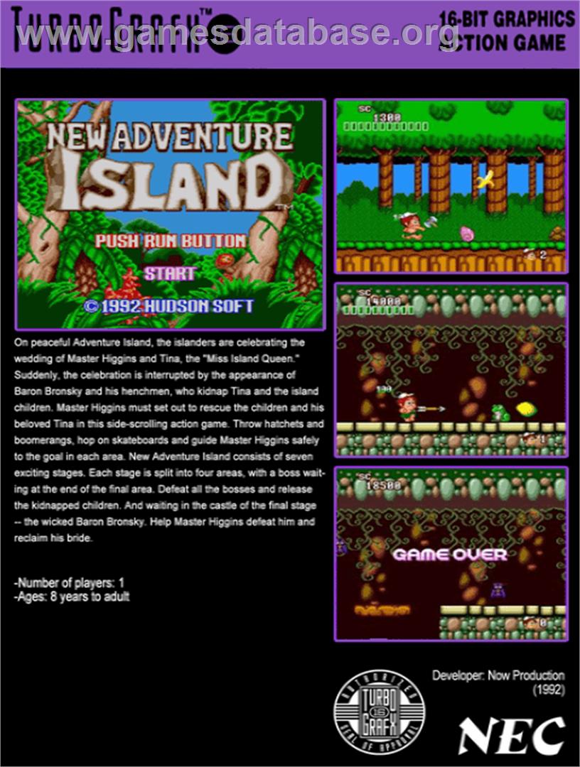 New Adventure Island - NEC TurboGrafx-16 - Artwork - Box Back