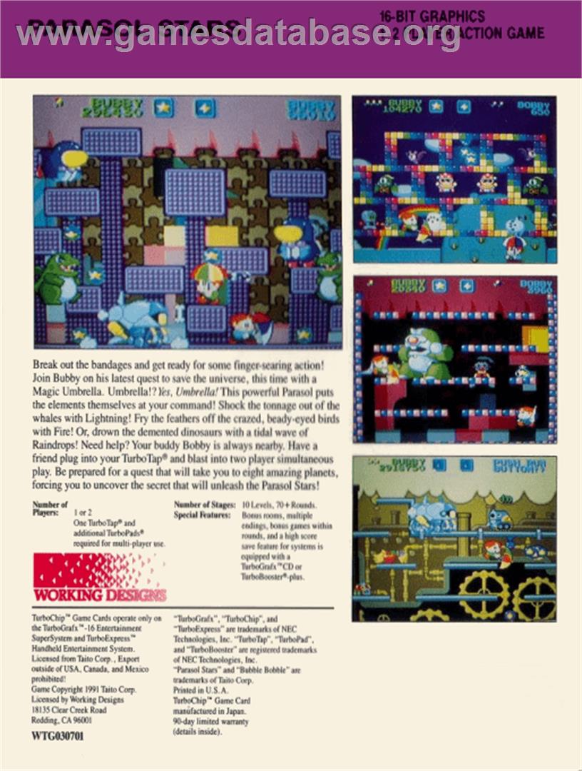Parasol Stars: The Story of Bubble Bobble III - NEC TurboGrafx-16 - Artwork - Box Back