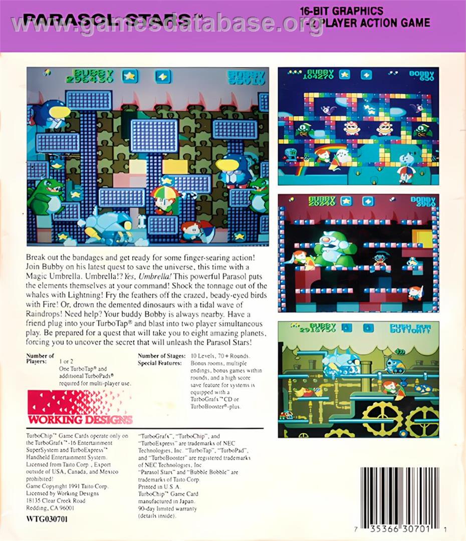 Parasol Stars - The Story Of Bubble Bobble 3 - NEC TurboGrafx-16 - Artwork - Box Back