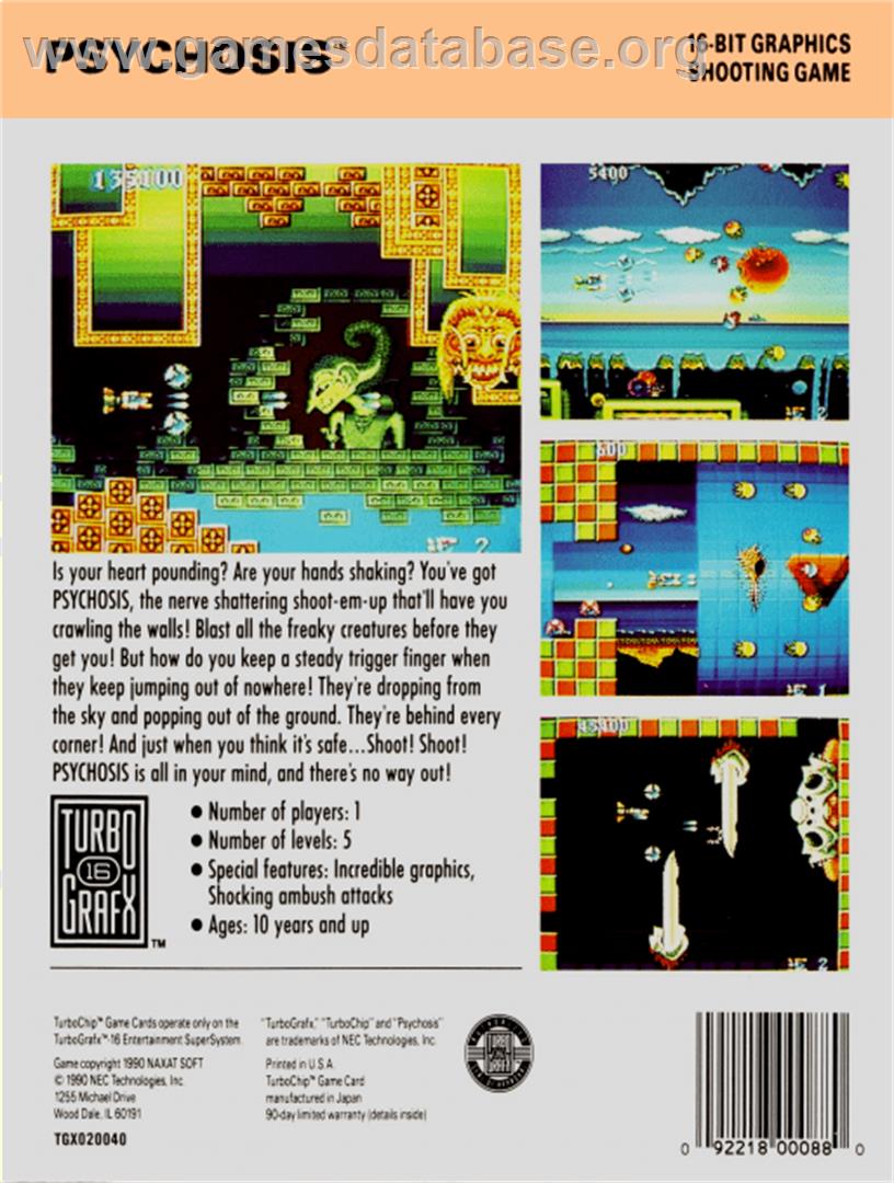 Psychosis - NEC TurboGrafx-16 - Artwork - Box Back