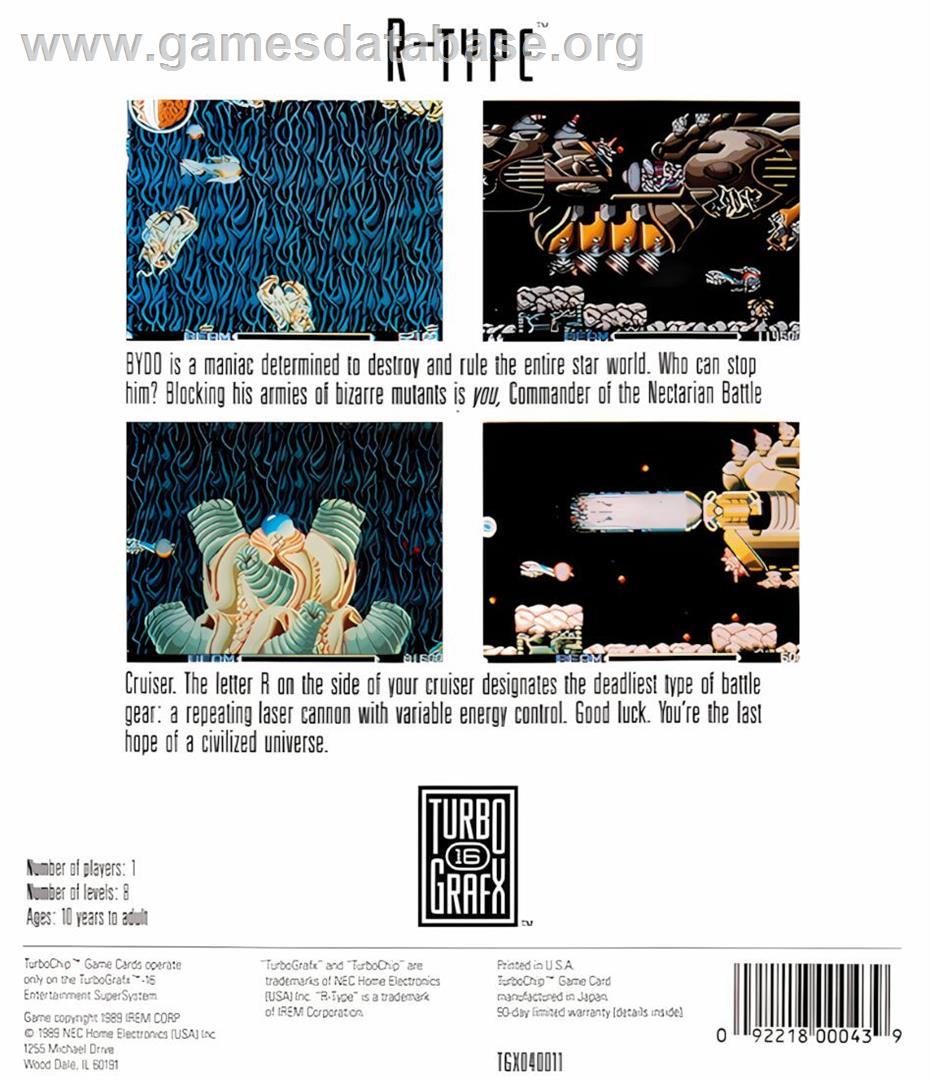R-type - NEC TurboGrafx-16 - Artwork - Box Back