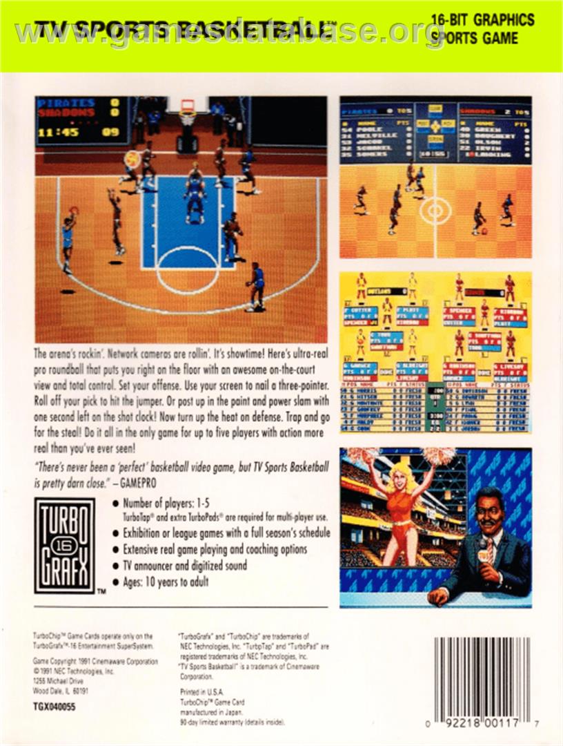 TV Sports: Basketball - NEC TurboGrafx-16 - Artwork - Box Back