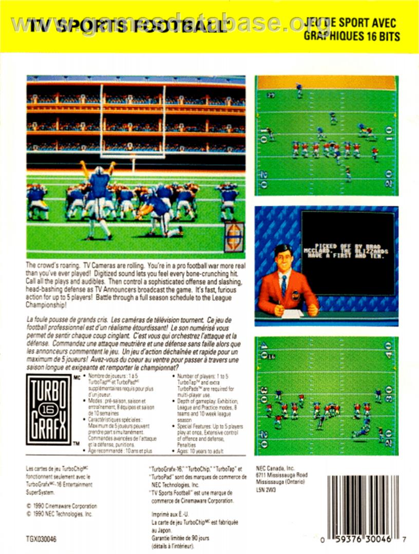 TV Sports: Football - NEC TurboGrafx-16 - Artwork - Box Back