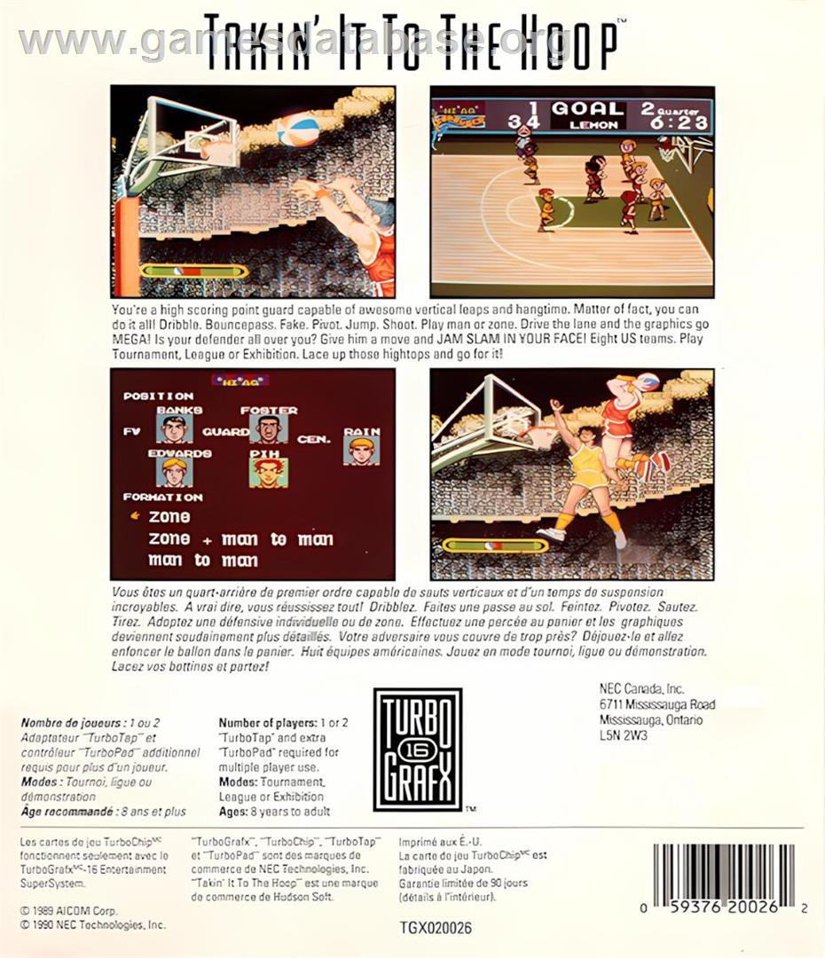 Takin' It To The Hoop - NEC TurboGrafx-16 - Artwork - Box Back