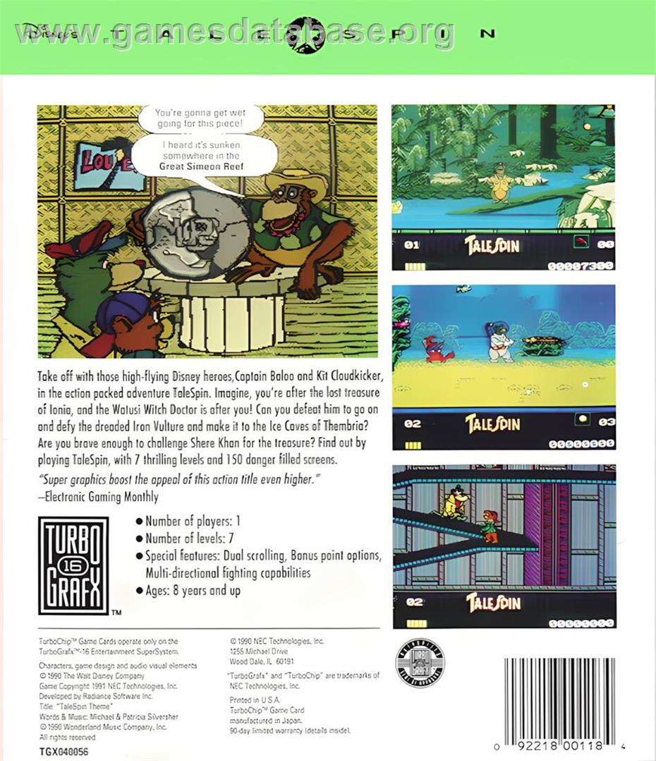 Talespin - NEC TurboGrafx-16 - Artwork - Box Back