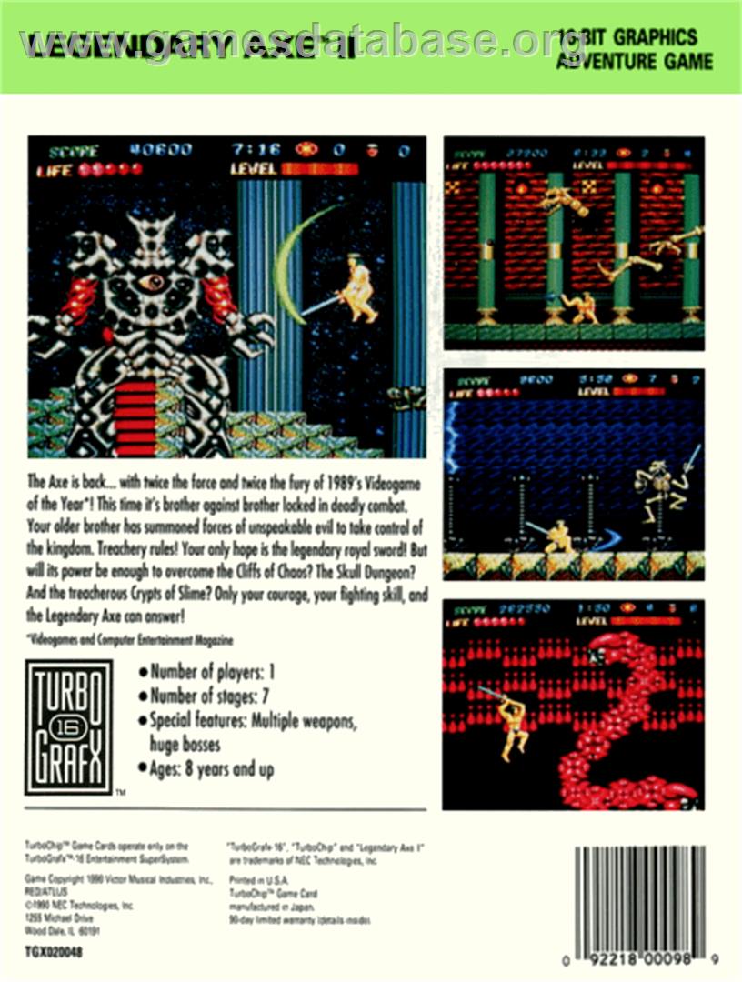 The Legendary Axe II - NEC TurboGrafx-16 - Artwork - Box Back