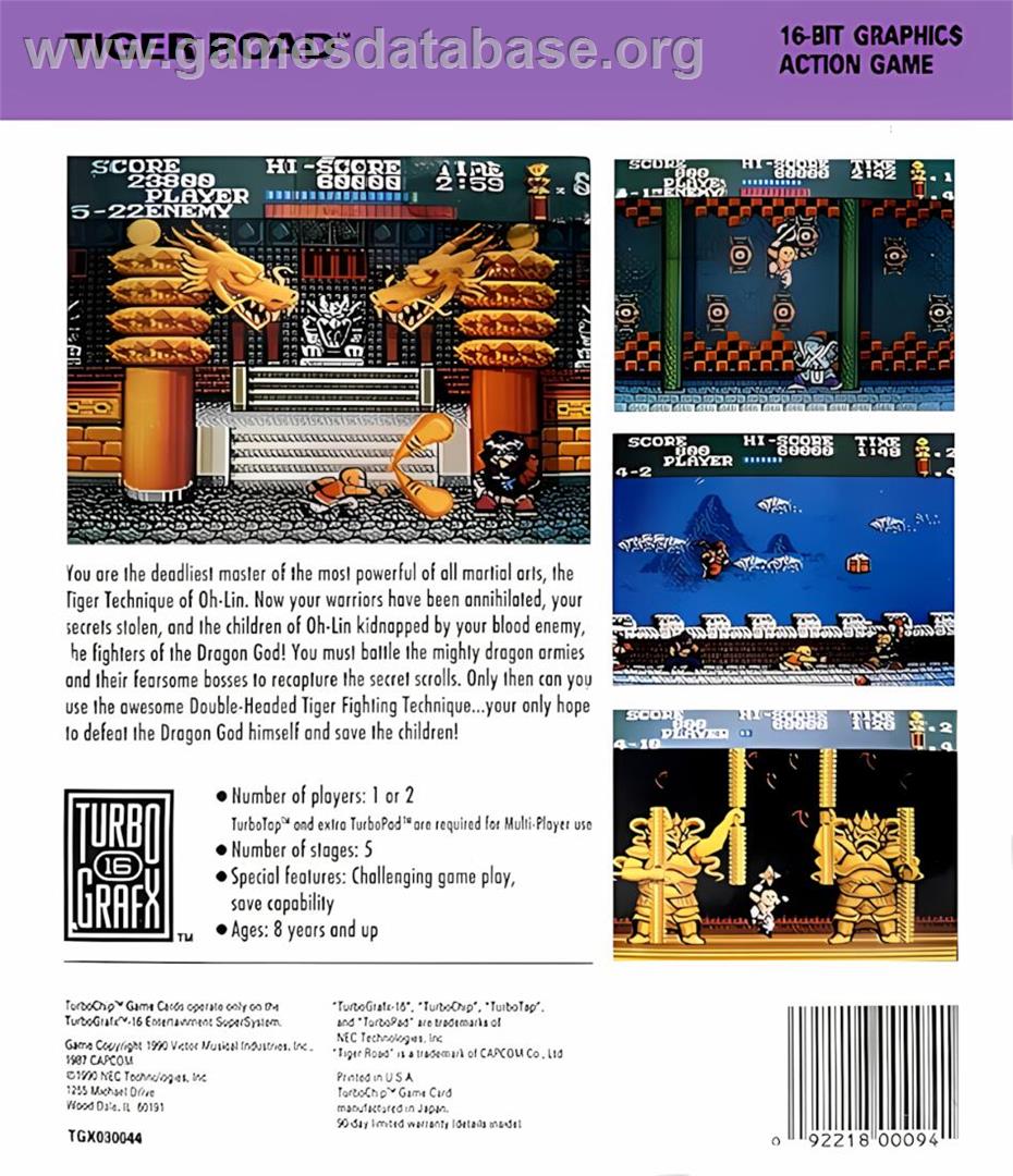 Tiger Road - NEC TurboGrafx-16 - Artwork - Box Back