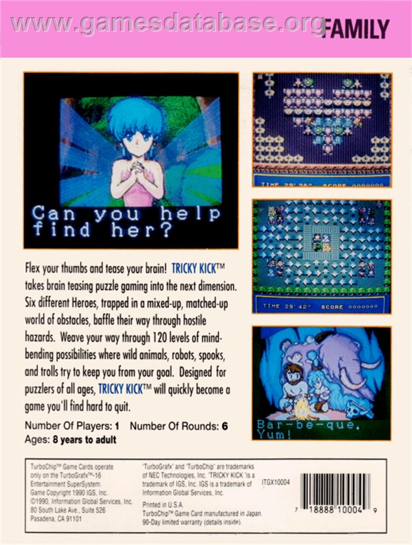 Tricky Kick - NEC TurboGrafx-16 - Artwork - Box Back