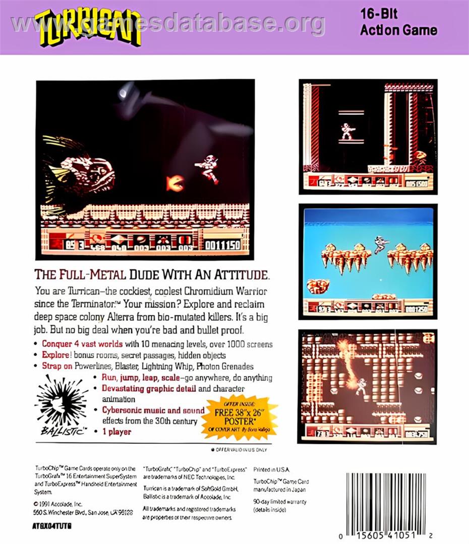 Turrican - NEC TurboGrafx-16 - Artwork - Box Back