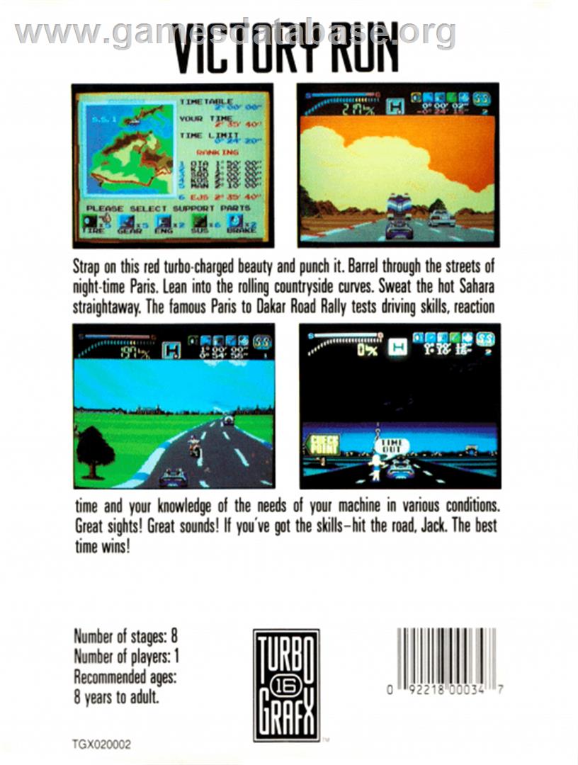 Victory Run - NEC TurboGrafx-16 - Artwork - Box Back