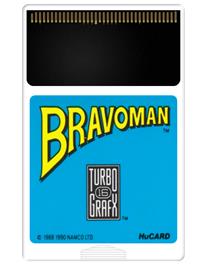 Cartridge artwork for Bravoman on the NEC TurboGrafx-16.