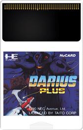 Cartridge artwork for Darius Plus on the NEC TurboGrafx-16.