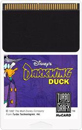 Cartridge artwork for Disney's Darkwing Duck on the NEC TurboGrafx-16.