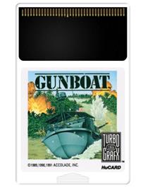 Cartridge artwork for Gunboat on the NEC TurboGrafx-16.