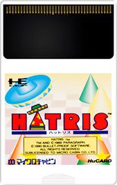 Cartridge artwork for Hatris on the NEC TurboGrafx-16.