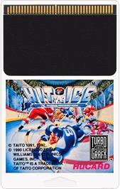 Cartridge artwork for Hit the Ice - The Video Hockey League on the NEC TurboGrafx-16.