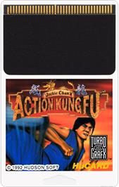 Cartridge artwork for Jackie Chan's Action Kung Fu on the NEC TurboGrafx-16.