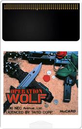 Cartridge artwork for Operation Wolf on the NEC TurboGrafx-16.
