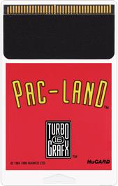Cartridge artwork for Pac-land on the NEC TurboGrafx-16.
