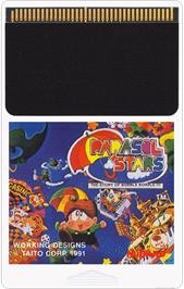 Cartridge artwork for Parasol Stars - The Story Of Bubble Bobble 3 on the NEC TurboGrafx-16.