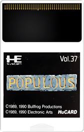 Cartridge artwork for Populous on the NEC TurboGrafx-16.