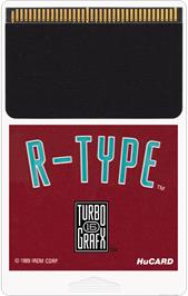Cartridge artwork for R-type on the NEC TurboGrafx-16.