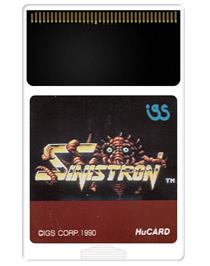 Cartridge artwork for Sinistron on the NEC TurboGrafx-16.