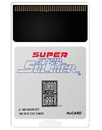 Cartridge artwork for Super Star Soldier on the NEC TurboGrafx-16.