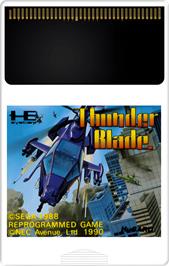 Cartridge artwork for Thunder Blade on the NEC TurboGrafx-16.