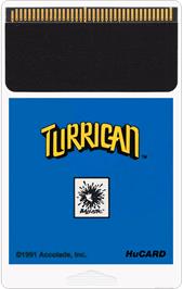 Cartridge artwork for Turrican on the NEC TurboGrafx-16.