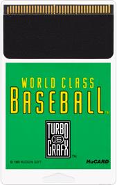 Cartridge artwork for World Class Baseball on the NEC TurboGrafx-16.