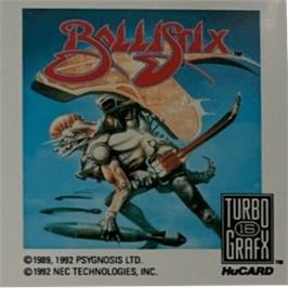 Top of cartridge artwork for Ballistix on the NEC TurboGrafx-16.