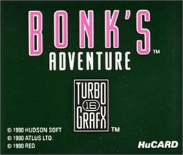 Top of cartridge artwork for Bonk's Adventure on the NEC TurboGrafx-16.