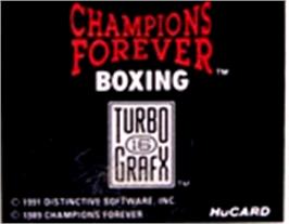Top of cartridge artwork for Champions Forever Boxing on the NEC TurboGrafx-16.