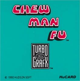 Top of cartridge artwork for Chew Man Fu on the NEC TurboGrafx-16.