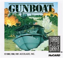 Top of cartridge artwork for Gunboat on the NEC TurboGrafx-16.