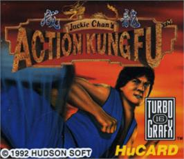 Top of cartridge artwork for Jackie Chan's Action Kung Fu on the NEC TurboGrafx-16.