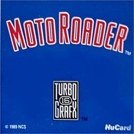 Top of cartridge artwork for Moto Roader on the NEC TurboGrafx-16.