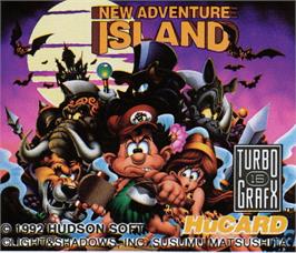 Top of cartridge artwork for New Adventure Island on the NEC TurboGrafx-16.