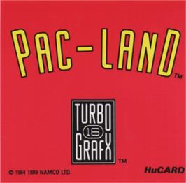 Top of cartridge artwork for Pac-Land on the NEC TurboGrafx-16.