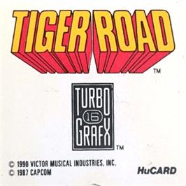 Top of cartridge artwork for Tiger Road on the NEC TurboGrafx-16.